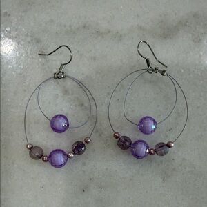 Handmade Purple Beaded Loop Earrings